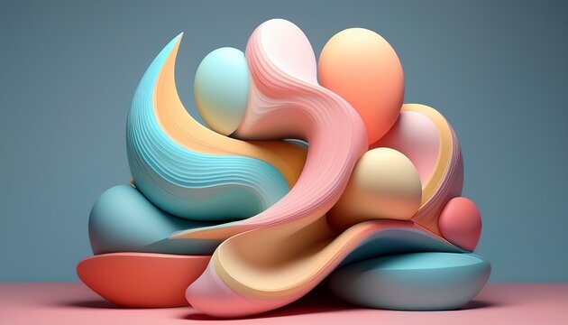 colorful abstract sculpture made of smooth pastel shapes stacked together for decorative and artistic purposes