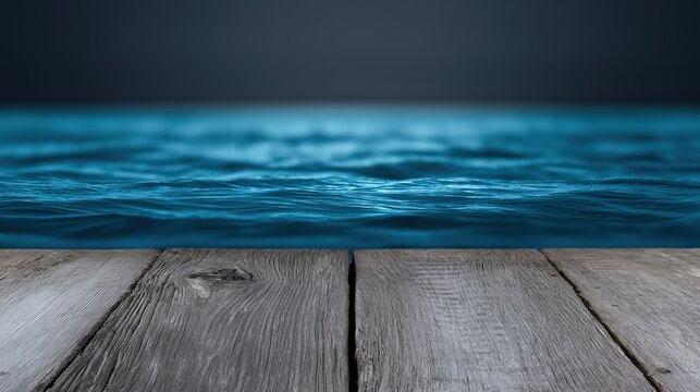 Tranquil ocean waves beyond rustic wooden planks at dusk