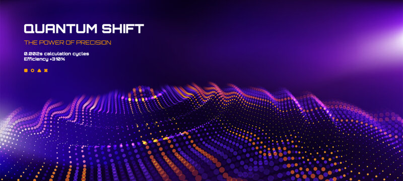 Purple and orange digital wave pattern creating a modern tech background. Concept of quantum shift and power of precision for innovative technology.