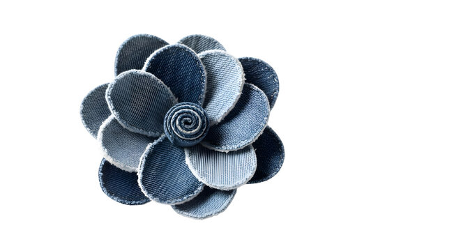 Denim flower brooch isolated on white background