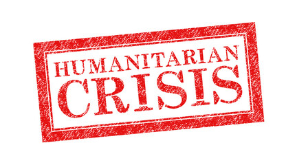 Vector red rubber stamp text Humanitarian Crisis isolated on the white background.