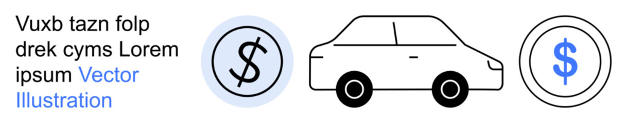 Transportation, finance, budgeting, car services, money management, auto expenses. Minimalist icons including a car and dollar signs. Transportation and finance concept