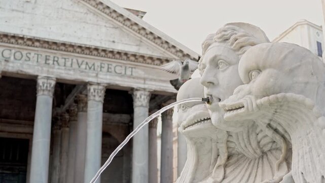 Fontana del Pantheon with Baroque Sculptures and Macuteo Obelisk in Historic Roman Square.