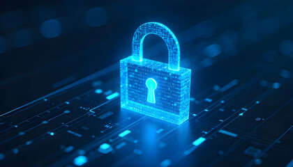 Blue Digital Shield Icon for Network Security and Protection