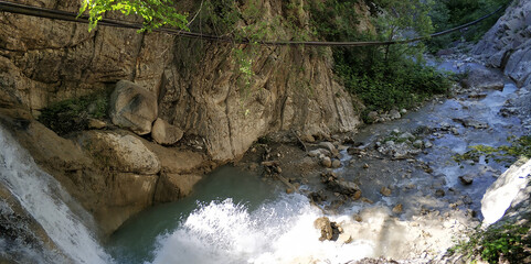 Caucasus Mountains natural mountain forest, pine trees, waterfalls, red flowers and high quality nature photographer discount landscape images for designers