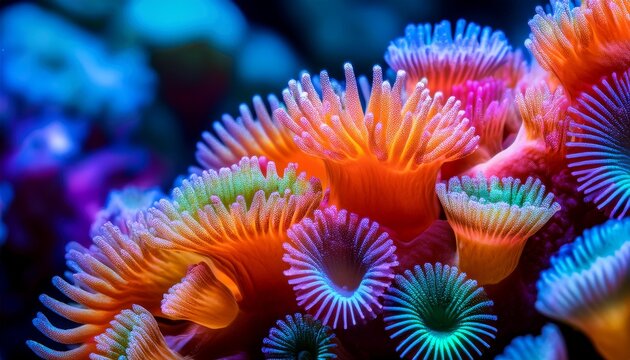 close up shots of colorful coral polyps