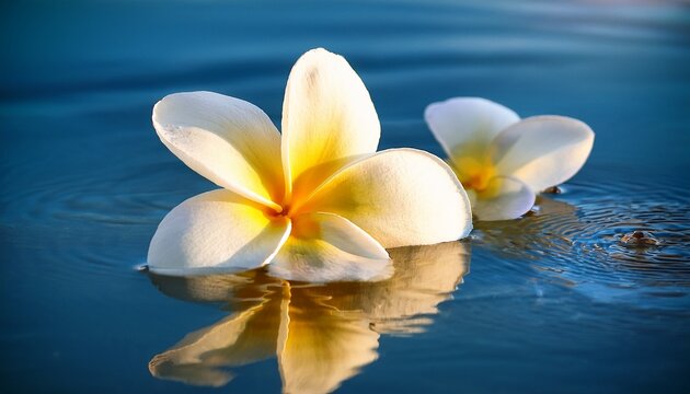 the plumeria flowers floating on the water reflect the essence of nature and the beauty of summer