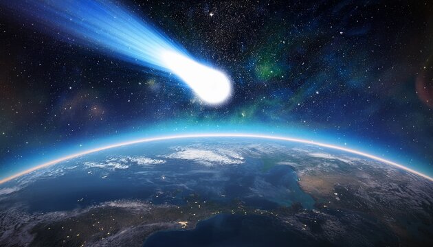 composite image of a comet passing by a planet like earth