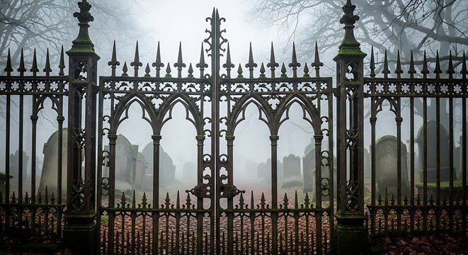Historic European church entrance featuring an old wrought iron gate, stone facade, and gothic architecture in a medieval city - Powered by Adobe