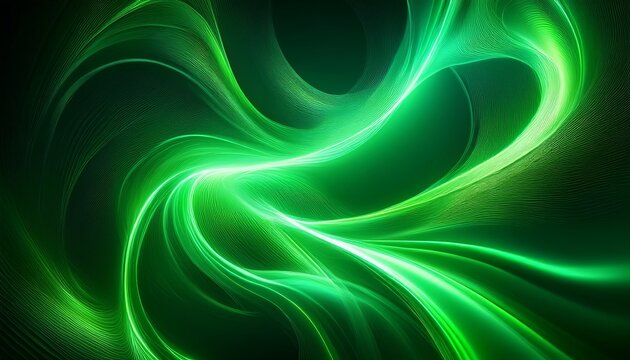 glowing green liquid light abstract pattern creating ethereal neon energy swirls fluid waves and dynamic smoke effect on a dark background