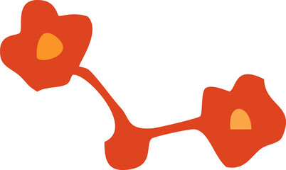 A simple abstract floral icon featuring two red-orange stylized flowers connected by a curved stem with warm yellow centers.