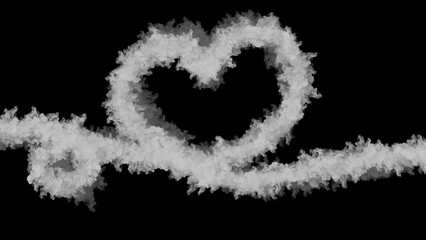 Naklejka premium Heart shape formed from wispy white smoke against a black background