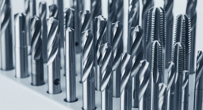 Metal Drill Bits and Taps Stand Upright in Holder