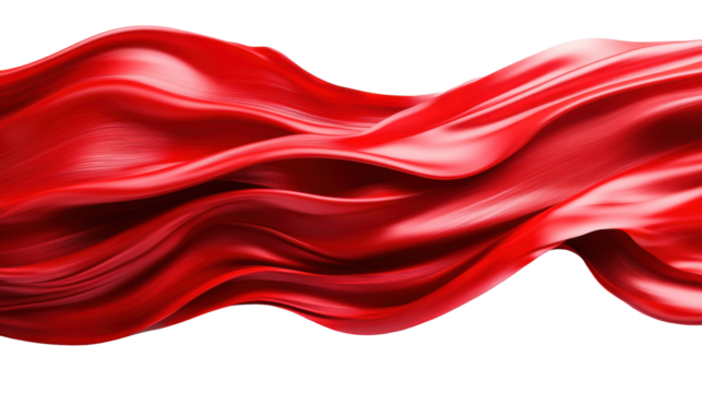 Flowing Red Silk Decorative Element on Transparent Background