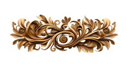 Ornate Decorative Element in Gold Tones on Transparent Background