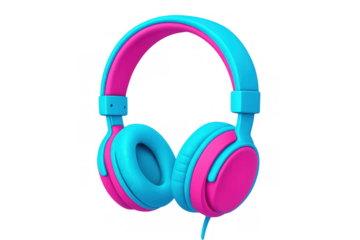 Pink and blue headphones for listening to music, audio entertainment, podcast, calling, technology gadgets, sound playback