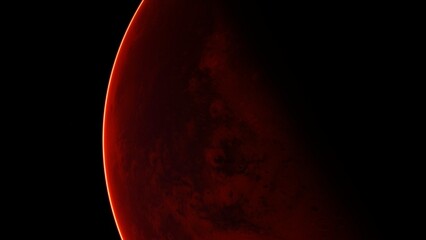 In the deep expanse of space, a striking crescent of a red celestial body glows against the dark backdrop, emanating an aura of mystery and grandeur.