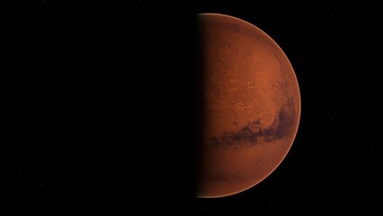 A stunning perspective of Mars, highlighting its reddish hue and textured surface against the vastness of space, capturing the essence of our neighboring planet in solitude and mystery. © icetray