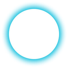 Neon circle ring glowing in blue light with white space for text. Neon light frame border.