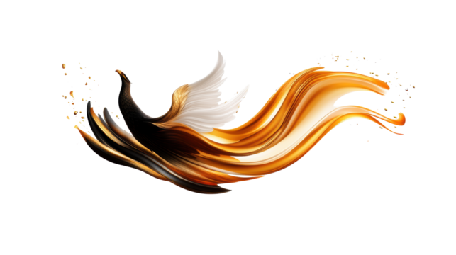 Elegant Abstract Decorative Element in Flight on Transparent Background