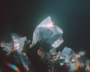 glowing translucent crystals in moody lighting mineral background