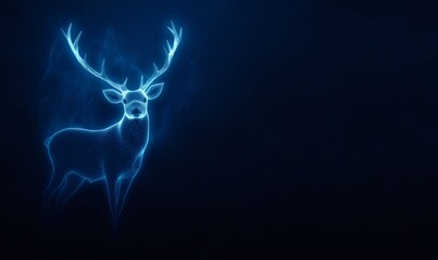 Blue glowing deer hologram projecting into dark space, representing digital spirit, technology, future, and artificial intelligence