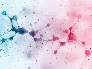 An abstract illustration of a molecular structure with a gradient background and splatter effect, evoking a sense of science and technology.