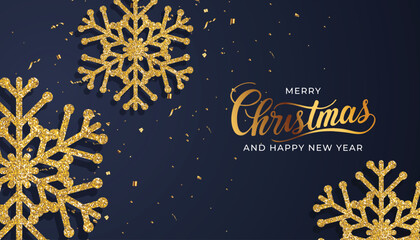 Elegant merry Christmas and happy New Year poster background Design with gold decoration