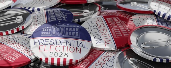 USA presidential election 2028 round badges - 3D illustration