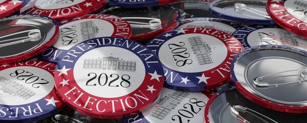 USA presidential election 2028 round badges - 3D illustration