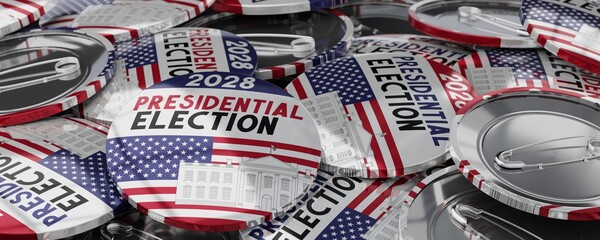 USA presidential election 2028 round badges - 3D illustration