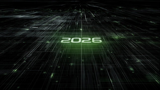 Futuristic digital network background with glowing green lines representing advanced technology and IT 2026 innovation in data processing and connectivity and future vision