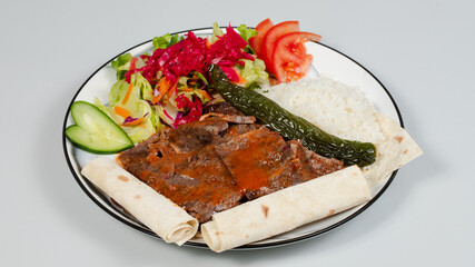 Turkish portion doner kebab top view	