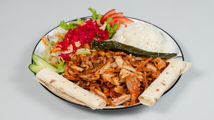 Turkish portion doner kebab top view	