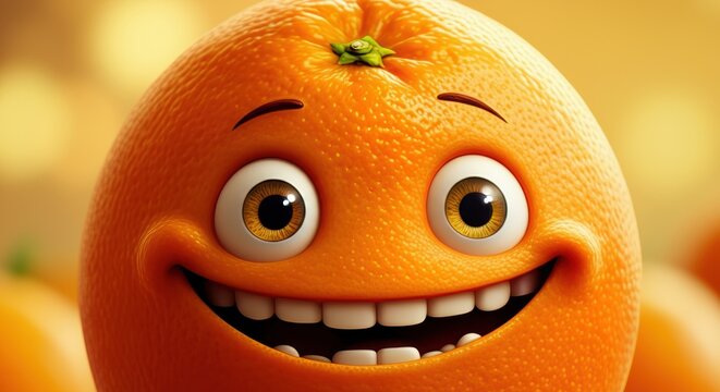 Orange character with a goofy smile brightens a playful citrus moment today
