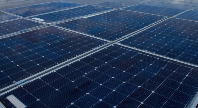 Solar panels stretch across a sunlit field, capturing clean renewable energy