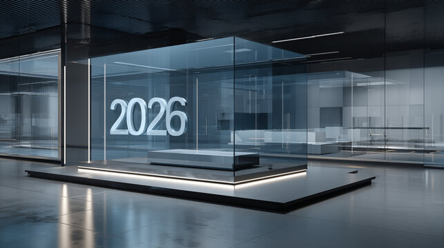 Futuristic glass cube display showcasing advances in technology and IT 2026, symbolizing digital innovation and progress