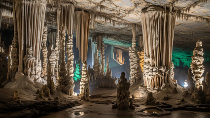 Enchanting Depths A Captivating View Inside a Cave with Rock Formations