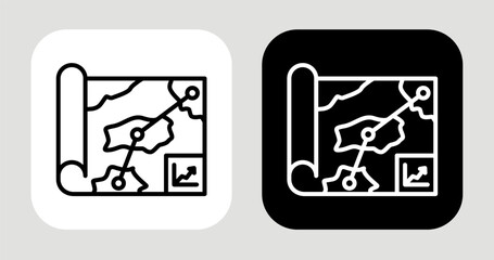 Trend Map Icon In Black and White Line Style