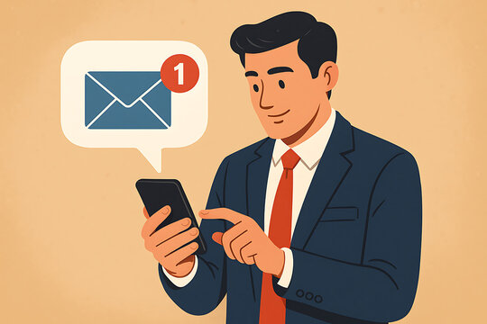 Professional man receiving email notification on smartphone symbolizing corporate digital communication and business messaging system