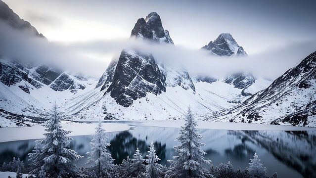 Majestic winter mountain landscape with a frozen lake for cinematic nature Videos