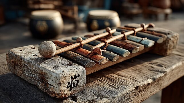 Bamboo xylophone with intricate handcrafted wood finish high resolution picture