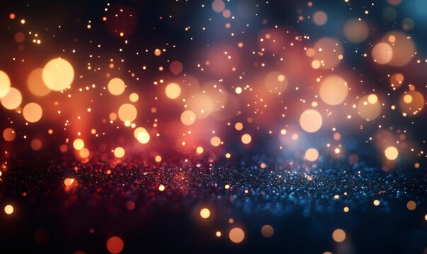 Sparkling bright golden and blue glitter particles creating a bokeh effect. Perfect for holiday, celebration, and winter themes