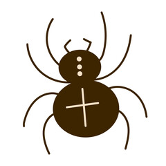 Black spider with white cross. Halloween spider.