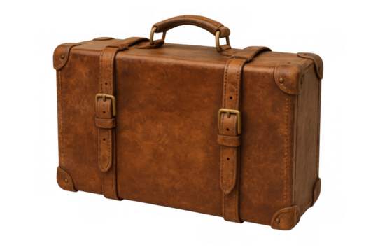 Vintage brown leather suitcase on a transparent background, symbolizing travel, journey, adventure, and classic style - Powered by Adobe