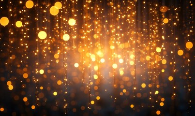 Obraz premium Golden string lights with glittering bokeh creating an abstract festive background for seasonal celebrations and winter holidays