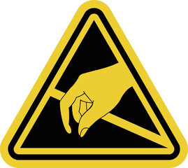 Static electricity. Yellow warning triangle sign. Accumulation and discharge of static electricity. Antistatic material.