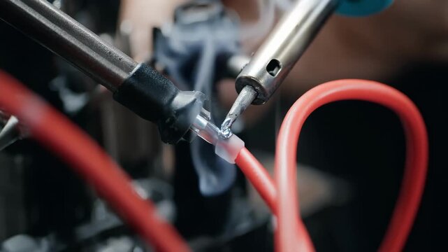 Side medium shot showcasing the final sealing process as heat shrink tubing conforms snugly ensuring waterproof protection on a wire joint.