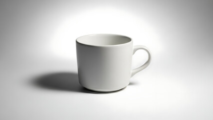 A white coffee mug casting a shadow in a studio lighting setup