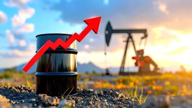 Oil prices soar with rising arrow graph, impacting global economy and energy markets